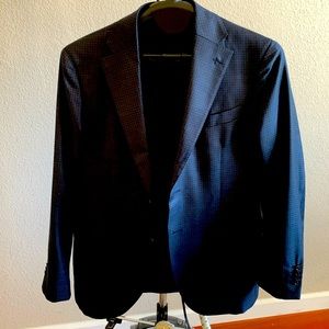 Lubiam 100% Italian Wool Dark Blue and Purple Checked Sport Coat. Made In Italy.